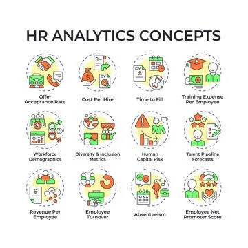 HR analytics multi color concept icons Stock Illustration