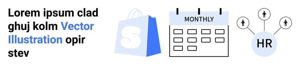 HR and E-commerce Management Concept - Calendar, HR Network, Shopping Bag Stock Illustration