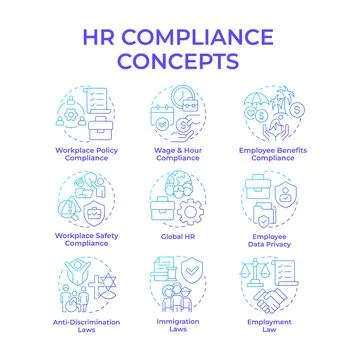 Hr compliance blue gradient concept icons Stock-Illustration