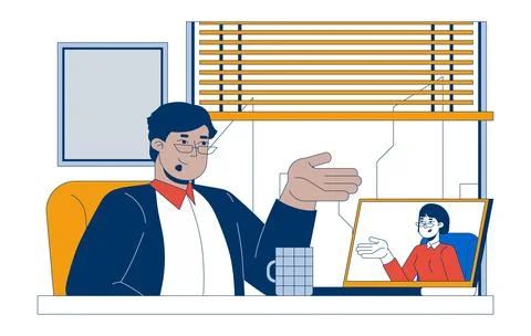 HR conducting virtual interview with candidate 2D cartoon characters Stock Illustration