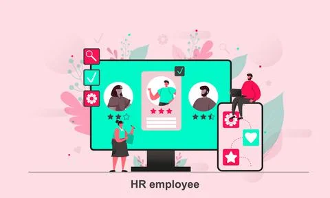 HR employee web design in flat style. headhunter or recruiter study candidate Stock Illustration