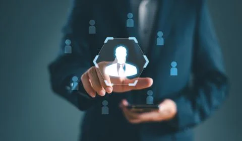 Hr, HRM, Human resources management concept. Businessman or HR search select  Stock Photos