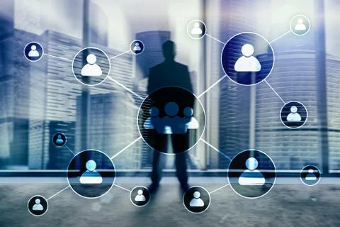 HR - Human resources management concept on blurred business center background Stock Illustration