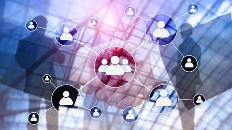 HR - Human resources management concept on blurred business center background Stock Illustration