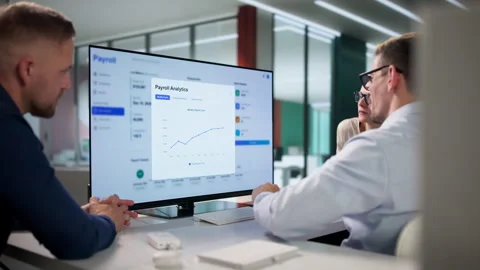 HR Manager And Team Using Payroll Software Stock Footage 336788791