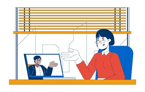 HR manager conducting interview through video call 2D cartoon characters Stock Illustration