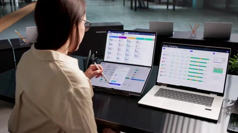 HR Manager Efficiently Processes Employee Payroll Stock Footage 338171688