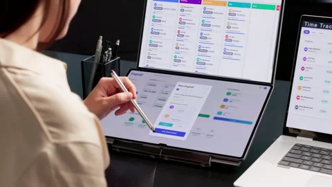 HR Manager Efficiently Processes Employee Payroll Stock Footage 338171927