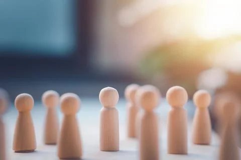 HR manager (human resources) or Employer. Person wooden doll is leader stan.. Foto stock