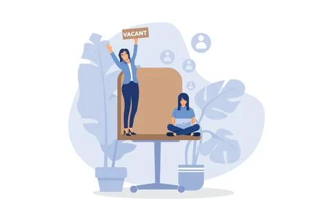 HR manager looking for worker on vacant place. Chair, office, employer flat.. Illustrazione stock