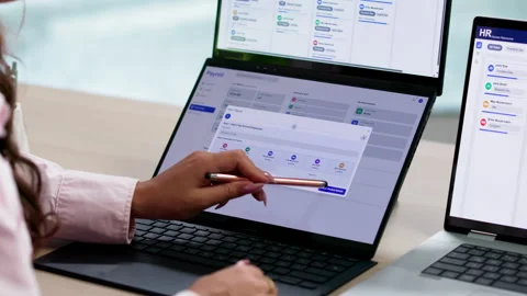 HR Manager Reviews Payroll Software Data Stock Footage 344717723