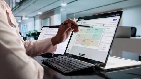 HR Manager Using Laptop To Plan Employee Development Stock Footage 345315447