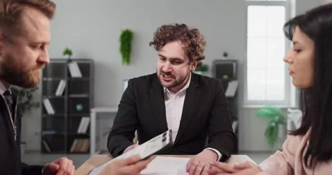HR managers interview candidate in office, recruitment discussion and hiring Stock Footage 345322775