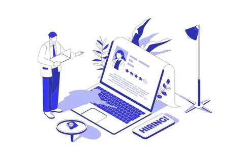 HR process 3d isometric concept in isometry graphic design for web. People .. 库存插图