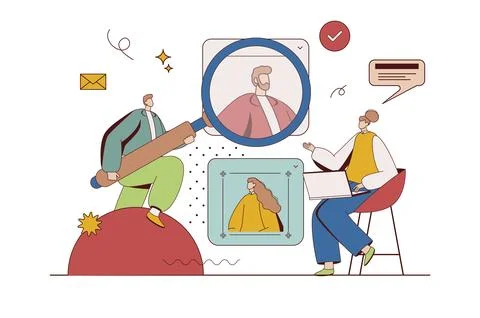 HR process concept with character situation in flat design. Man and woman w.. Illustrazione stock