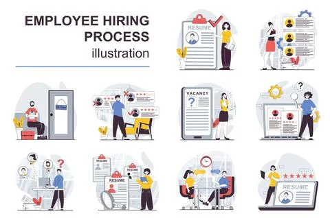 HR Process Flat Illustrations Illustrazione stock