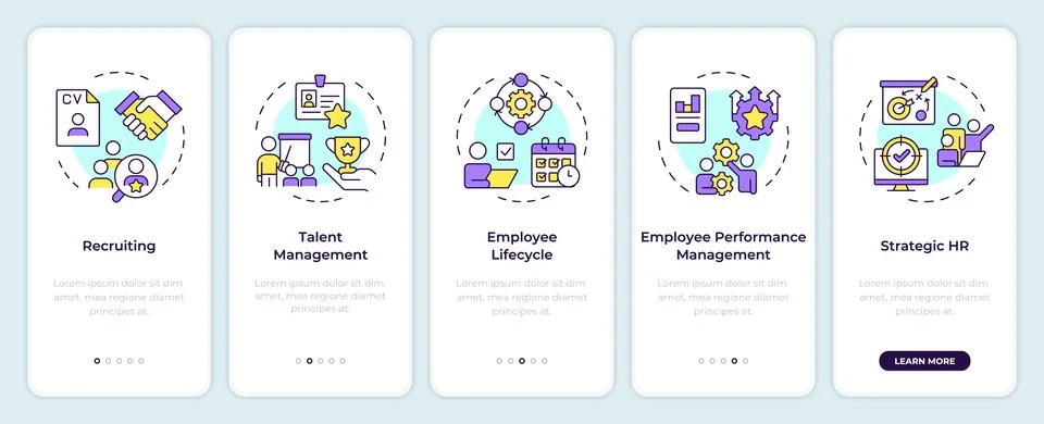 HR process onboarding mobile app screen Stock Illustration