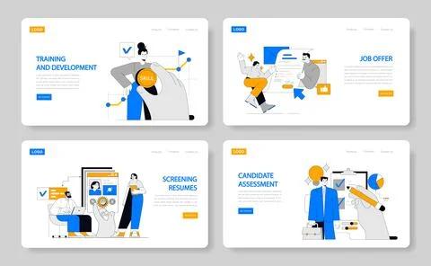 HR Process set. Enhancing staff capabilities, securing top talent, streamlining イラスト素材