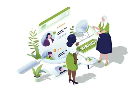 HR process web concept in 3d isometric design. People choose resume of best c Stock Photos