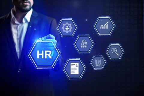 HR professional interacting with digital technology to manage workforce Stock Photos