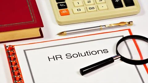 HR solutions. Text inscription on the document form. Stock Photos