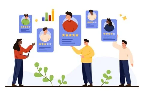 HR Team Evaluating Employee Performance Profiles Stock Illustration