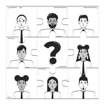 HR team puzzle with missing piece doodle line illustration concept Stock Illustration