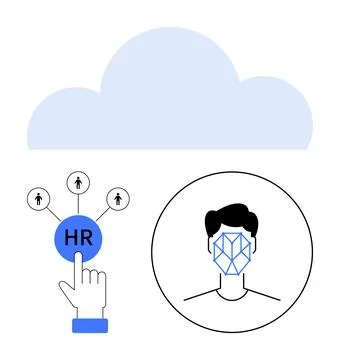 HR Technology Concept with Biometric Face Recognition and Cloud Integration Stock Illustration