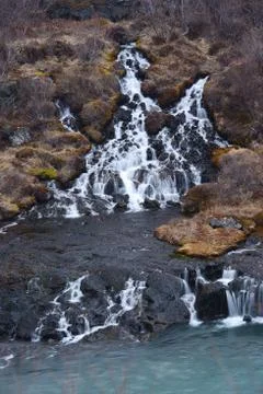 Hraunfossar flow Stock Photos