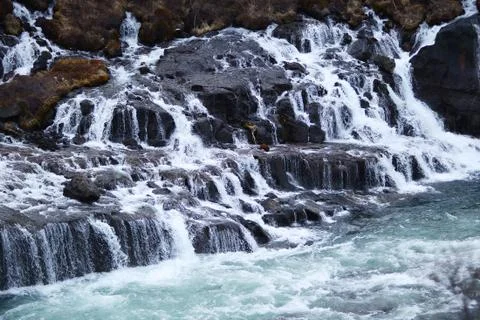 Hraunfossar flow Stock Photos