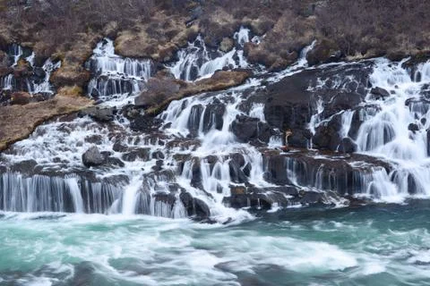 Hraunfossar flow Stock Photos