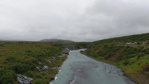 Hraunfossar waterfall Stock Footage 77167967