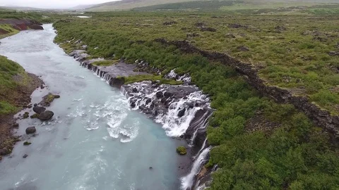 Hraunfossar waterfall Stock Footage 77402638