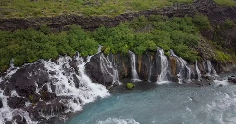 Hraunfossar waterfall 스톡 동영상 84764060