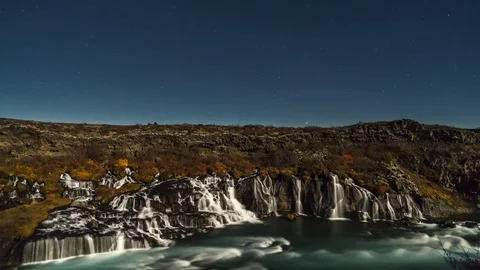Hraunfossar waterfall in Iceland Stock Footage 73011889
