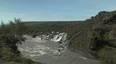 Hraunfossar waterfall in iceland long view Stock Footage 30371014