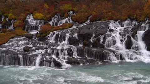 Hraunfossar Waterfalls Stock Footage 73267853