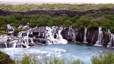 Hraunfossar waterfalls Stock Footage 77490067