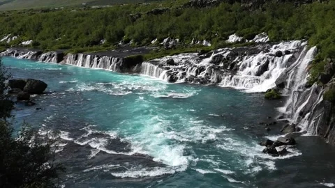 Hraunfossar waterfalls Iceland Stock Footage 250164492