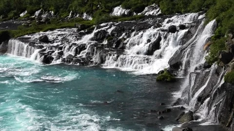 Hraunfossar waterfalls Iceland Stock Footage 250164494