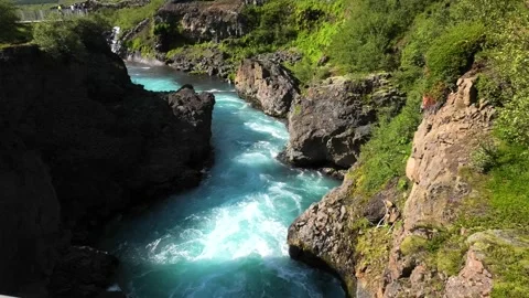 Hraunfossar waterfalls Iceland Stock Footage 250345920