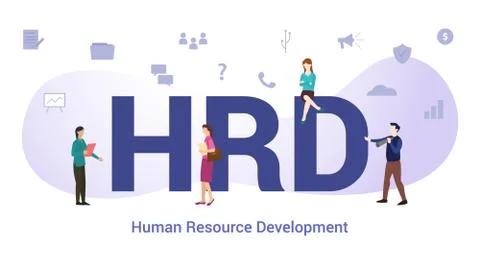 Hrd human resource development concept with big word or text and team people  Stock Illustration