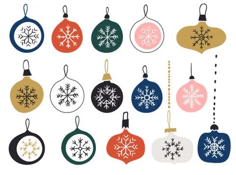 Hristmas balls. Set of multi-colored Christmas glass toys. New Year. Tinsel Stock Illustration