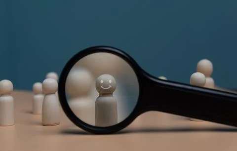 HRM or Human Resource Management, Magnifier glass focus to manager icon which Stock Photos