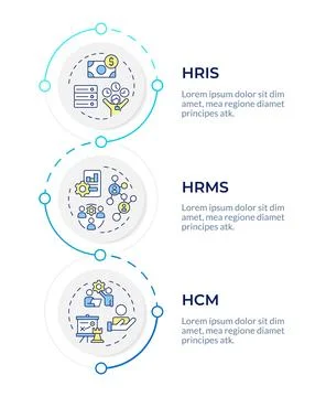 HRMS vs HRIS vs HCM infographic vertical sequence Illustrazione stock