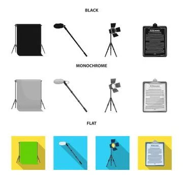 Hromakey, script and other equipment. Making movies set collection icons in イラスト素材