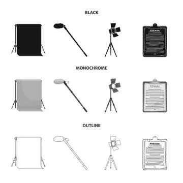Hromakey, script and other equipment. Making movies set collection icons in Stock Illustration