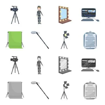 Hromakey, script and other equipment. Making movies set collection icons in イラスト素材