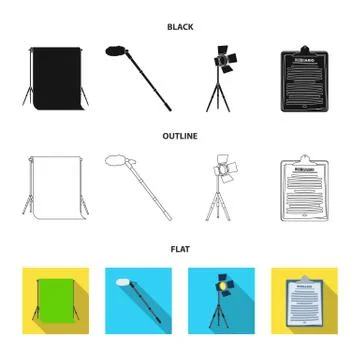 Hromakey, script and other equipment. Making movies set collection icons in イラスト素材