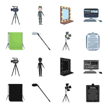 Hromakey, script and other equipment. Making movies set collection icons in Stock Illustration